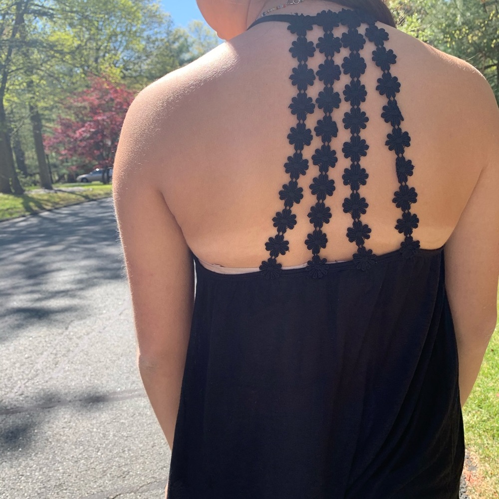 Flower Back Black Tank Top